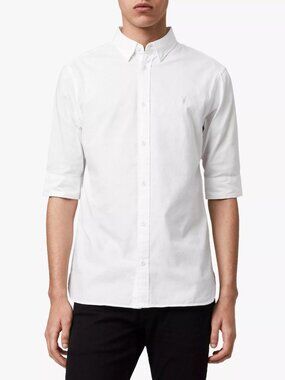 AllSaints Short-Sleeve Button-Down Shirt – Solid White – Men's Size Medium